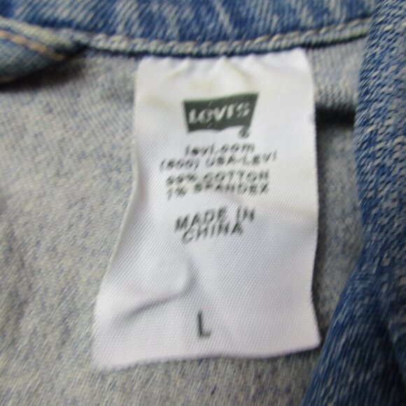 Levi's Trucker Jacket Women's Large Blue Denim Cropped Long Sleeve‎ Button Front - Picture 9 of 14